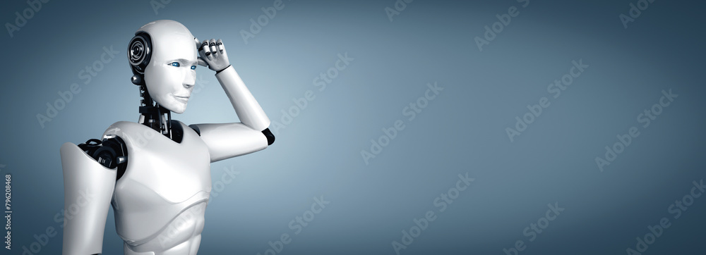 Poster mlb 3d illustration thinking ai humanoid robot analyzing information data in concept of artificial i