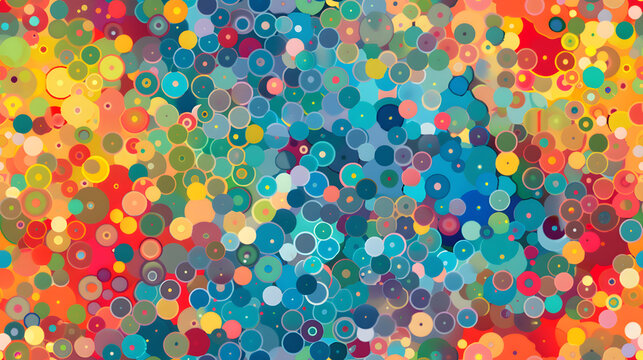 This image features a seamless pattern of multicolor dots in a mosaic style, creating a playful and vibrant effect reminiscent of confetti or festive decorations, perfect for lively and energetic desi