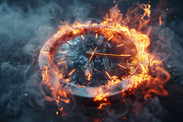 Time bomb, frost and fire on clock, burning countdown, virtual HUD technology interface