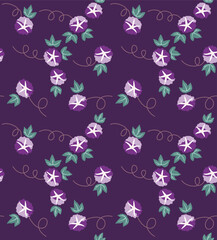 Japanese Pretty Morning Glory Flower Leaf Vector Seamless Pattern
