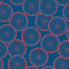 Japanese Circle Flower Vector Seamless Pattern