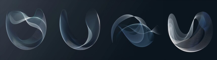 4 different semitransparent abstract shapes on a dark blue background