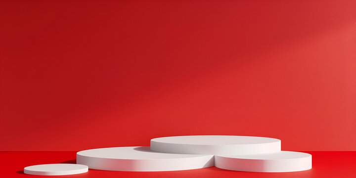 Modern Mockup Step Display Podium white Heart red Background 3d Rendering
