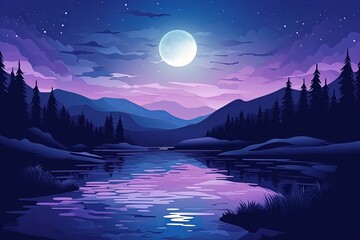 Moonlit Silver Lake Gradients: Luminous Water Flow Trendy Banner