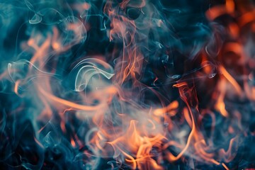 Fototapeta premium Detailed closeup image of flames and smoke from a fire. Concept Closeup Flames, Fire Details, Smoke Texture, Heat Patterns, Burning Embers