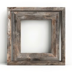 3D Render of a rustic barnwood photo frame with a weathered finish, on isolated white background, Generative AI 