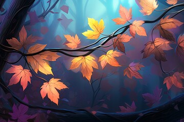 Glowing Leaf Gradient: Rustling Autumn Leaves Gradients Digital Art