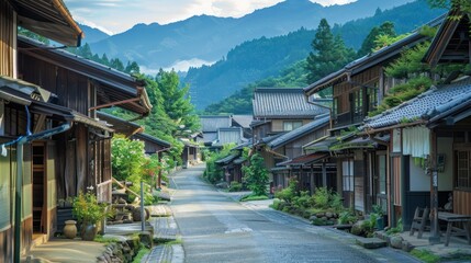 Obraz premium cultural immersion experience in a traditional Japanese village, learning about Japanese customs, cuisine, and arts alongside local residents. 