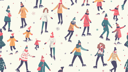 Fototapeta na wymiar Seamless pattern with people dressed in winter 