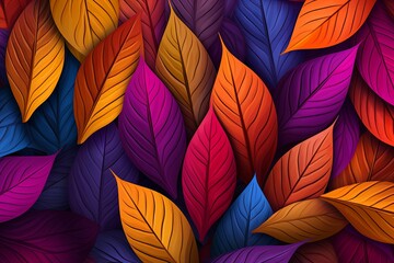 Fototapeta na wymiar Vibrant Autumn Leaves Gradients: Rustling Leaf Pattern Artwork