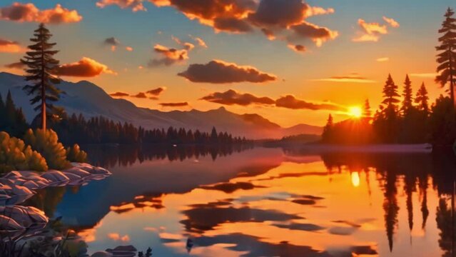 video beautiful sunset on the lake