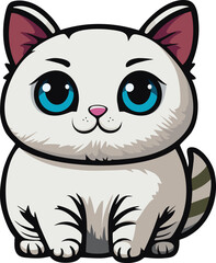 Cute chubby white cat portrait cartoon style vector illustration 
