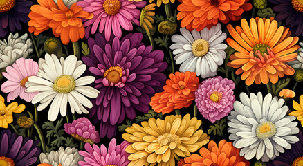 colorful illustration of various types of daisies