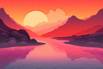 Thermal Water Gradient: Retro Steamy Hot Spring Gradients Design - obrazy, fototapety, plakaty