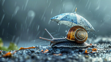 un escargot avec un parapluie car il pleut vraiment trop !