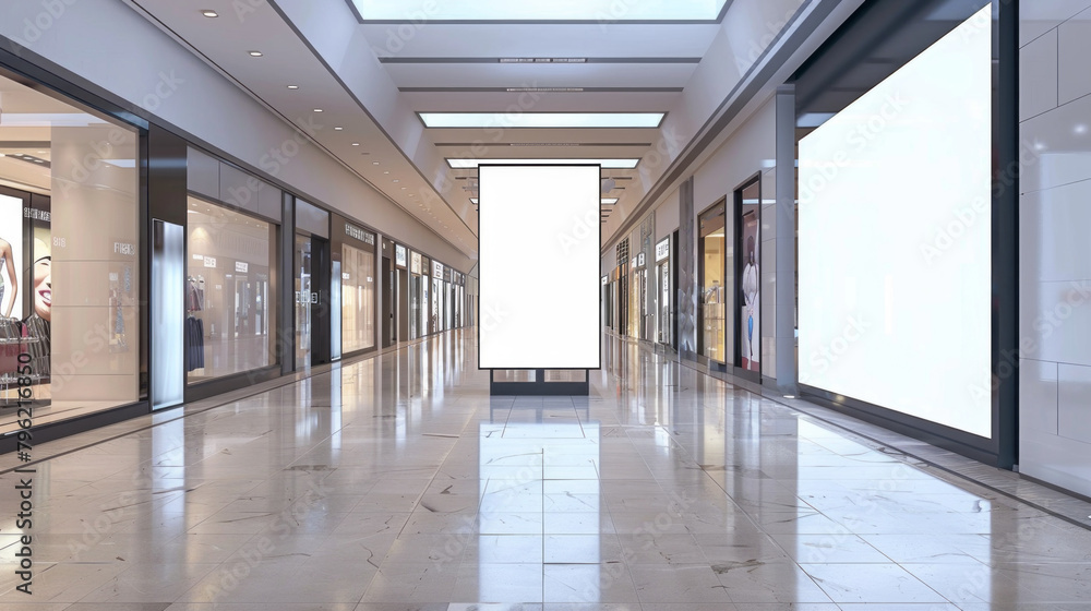 Wall mural A large empty mall with a white sign in the middle