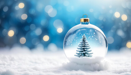 Cute glass bauble with christmas tree and copy space