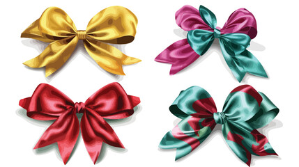 Set of Four elegant colorful realistic silk bows 