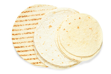 Different types of lavash on white background