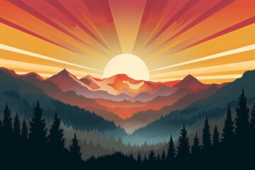 Sunflare Bliss: Mountain Gradients Modern Flyer - Alpine Sunrise Art