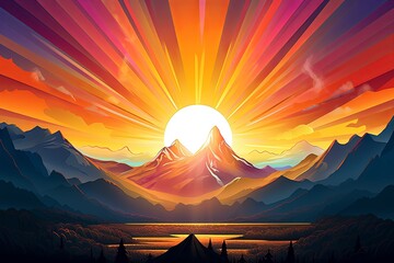 Mountain Sunflare Bliss: Vibrant Artwork Capturing Mountain Gradients