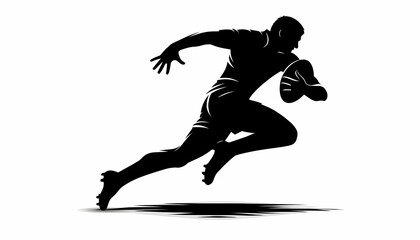Silhouette of a rugby player on a white background.
