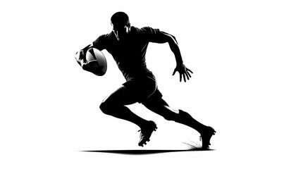 Silhouette of a rugby player on a white background.