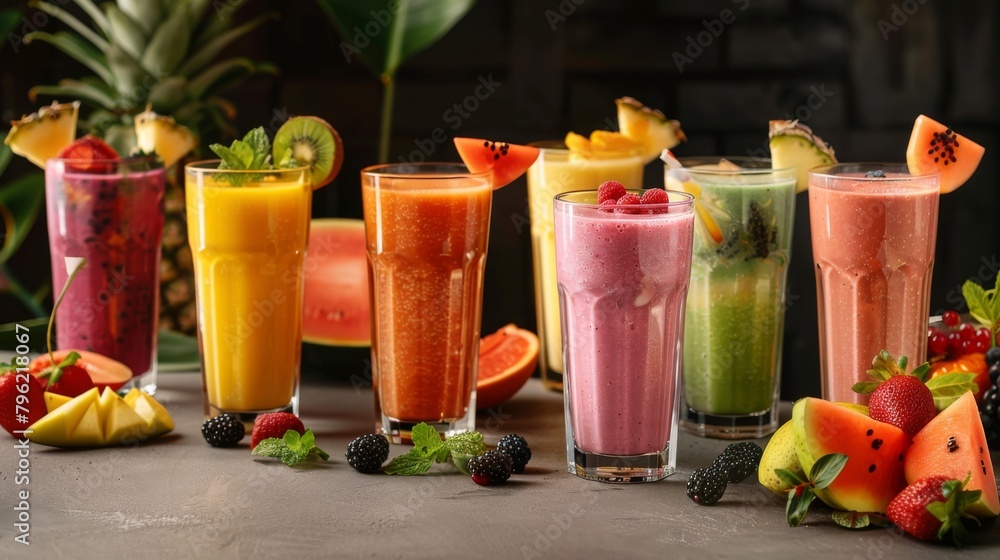 Aufkleber An array of fruit smoothies in glasses, capturing the essence of freshness and vitality