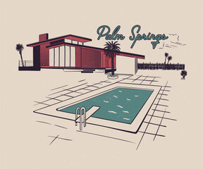 Vintage summer island vacation graphics for posters t shirts and stickers, Palm Springs Retro vintage graphic print design, resort pool art
