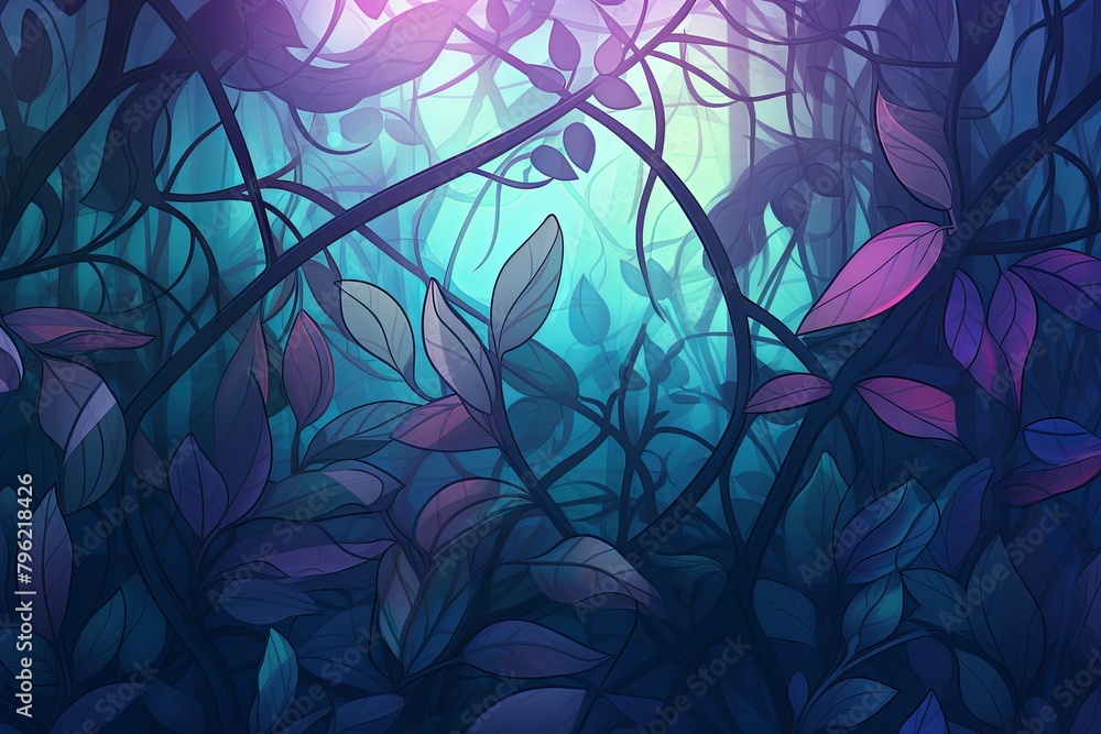 Poster Tangled Jungle Vine Gradients - Blurred Hues of a Webpage Header