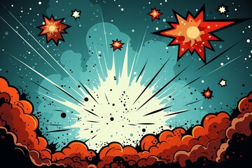 1950s-style comic page with stars and explosions, minimalist retro background.