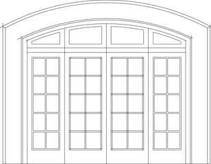 Vector sketch illustration of vintage old classic wooden door design drawing