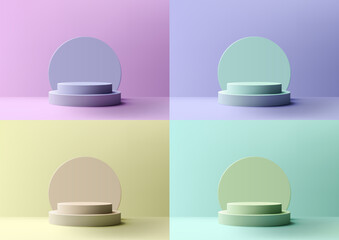 3D pastel colors podium with circles backdrop on soft background is a perfect mockup for product display