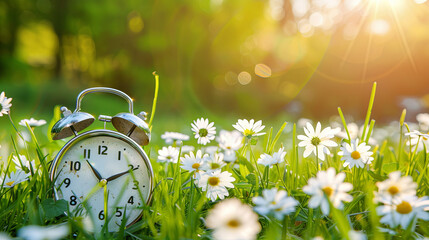 The alarm clock symbolizes the passage of the morning in the chamomile field