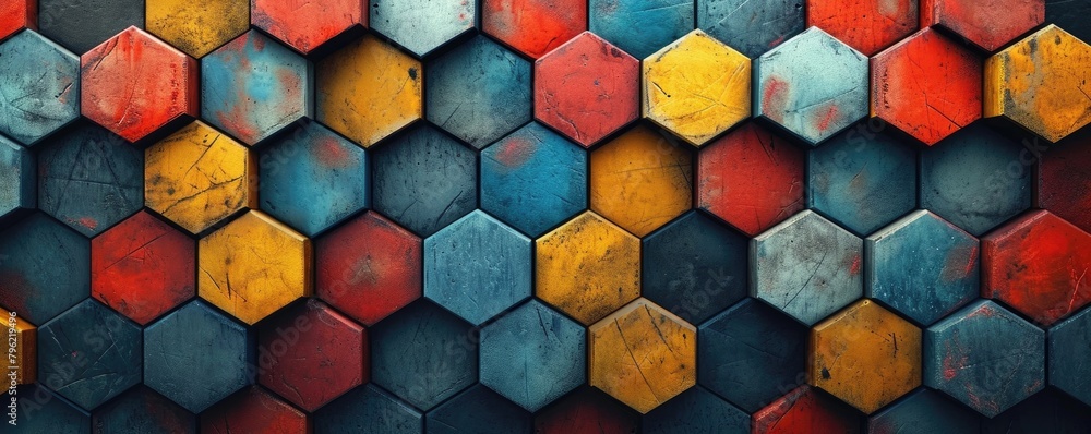 Poster A pattern of colorful hexagons.