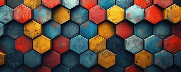 A pattern of colorful hexagons.