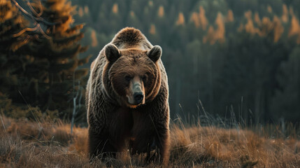 A brown bear strolling through the forest