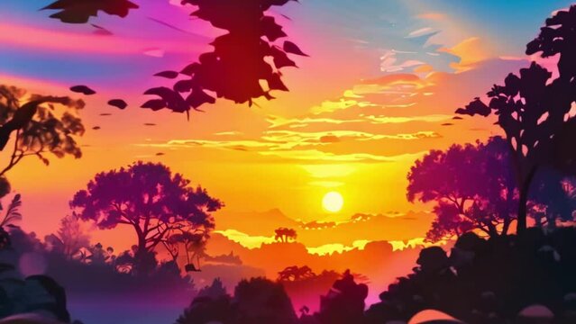 video the sunset is accompanied by birds flying