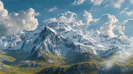 A panoramic view of a mountain range, representing the challenges and triumphs of living with autoimmune and autoinflammatory arthritis. - obrazy, fototapety, plakaty