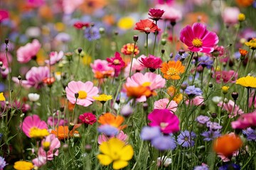 Obraz premium Wildflower Meadow Gradients: Vibrant Mixed Flower Colors Burst