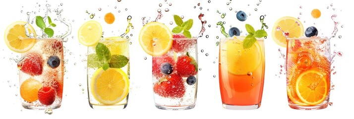 Soda - Set of Fruit Flavored Refreshing Drinks with Soda, Perfect for Summer. Lemon,