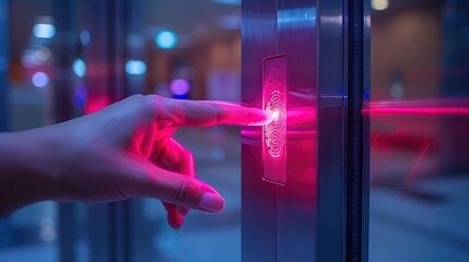 Your fingertips touch the fingerprint scanner at the entrance.