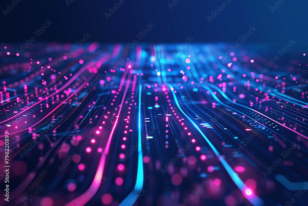 Poster vector illustration of technology futuristic circuit digital, 3d abstract sci-fi user interface conc
