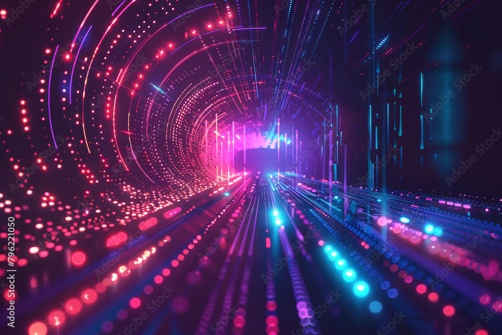Poster vector illustration of technology futuristic circuit digital, 3d abstract sci-fi user interface conc