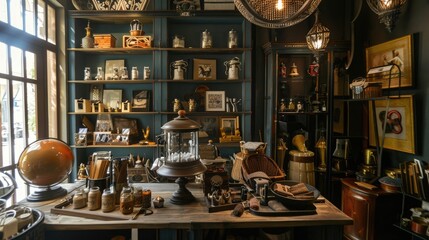 Naklejka premium Hotel boutique with a variety of goods and souvenirs for tourists. A small cozy store, bags, jewelry, clothing items, selling small items. Advertising image concept for hotels. Generative by AI