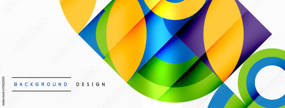 Aufkleber A vibrant abstract background featuring colorful circles and squares in electric blue and various tints and shades, creating a symmetrical pattern on a white backdrop