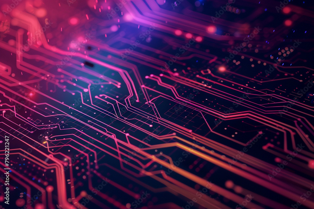 Poster vector illustration of technology futuristic circuit digital, 3d abstract sci-fi user interface conc