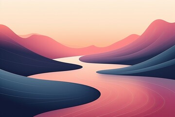 Winding River Reflection Gradients: A Minimalist Poster of Elegant Water Shimmer - obrazy, fototapety, plakaty