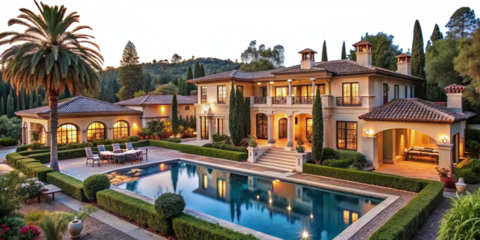 Luxury detached villa with garden and transparent background