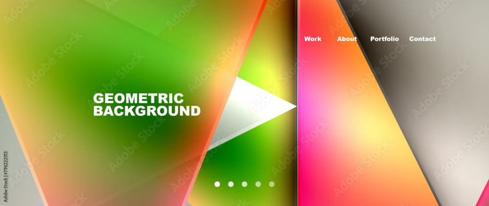 Aufkleber Vibrant magenta geometric background with colorful triangles and rectangles, accented by a white arrow pointing to the right. Incorporating a mix of tints and shades for a modern and dynamic look